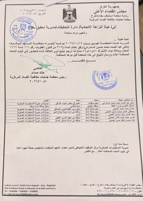 القضاء يحدد موعد جلسة محاكمة مثنى السامرائي