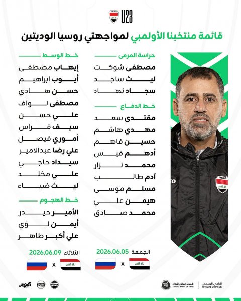 المنتخب الأولمبي يعلن قائمته لمعسكر روسيا وخوض مباراتين وديتين الشهر المقبل
